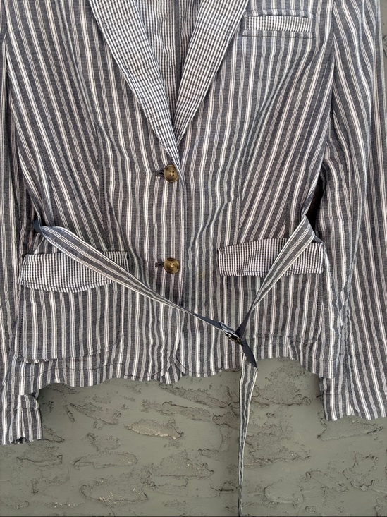 Banana Republic Jackets & Blazers - Nautical Coastal Preppy Navy Academia Striped Cotton Blazer Belt Sz 6 Worn 1x